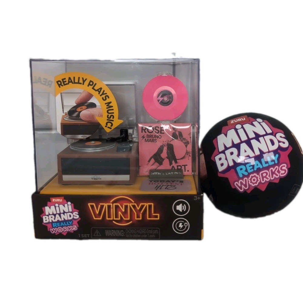 Mini Brands Really Works Vinyl Record Player + 1 Capsule Ball Zuru Retro Toy Set